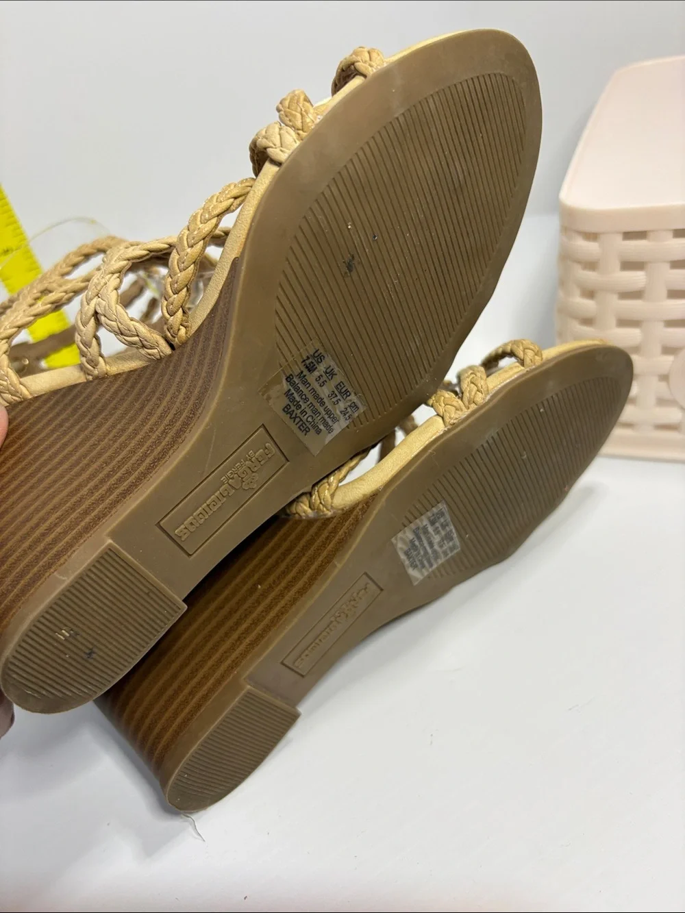 7.5 Fergalicious Braided Lace-Up Wedge Sandals - Tan. Box 25